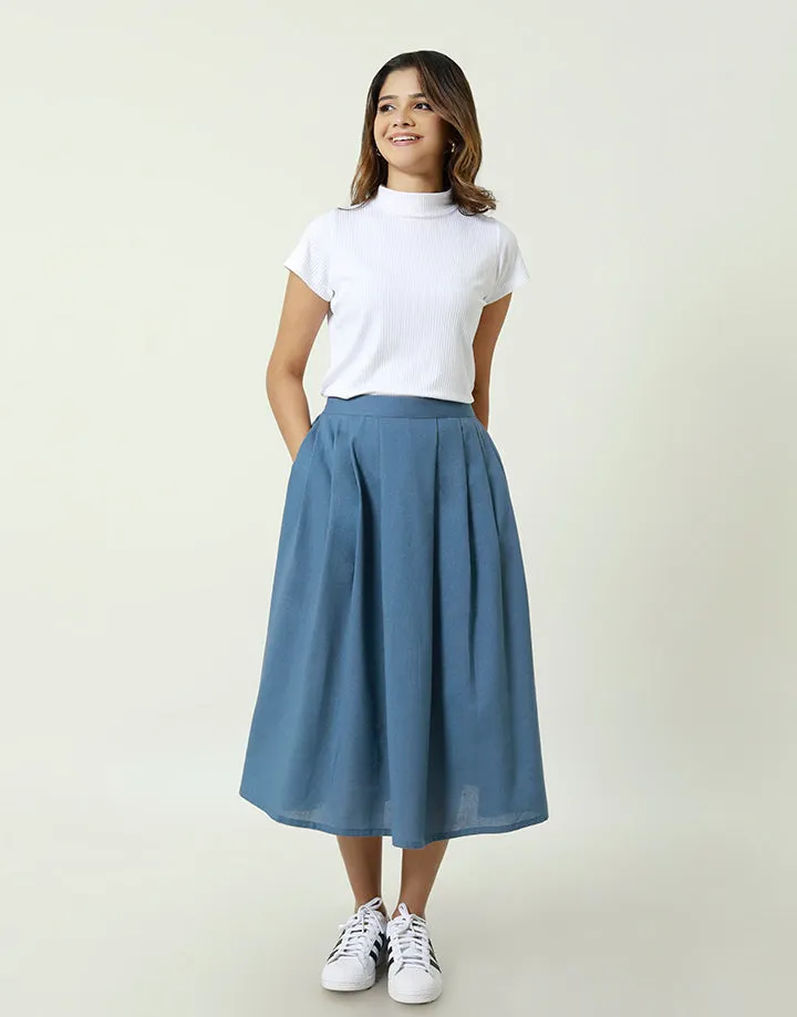 Linen Box Plate Skirt with Pockets