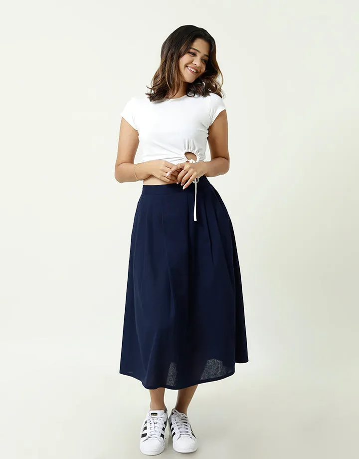 Linen Box Plate Skirt with Pockets