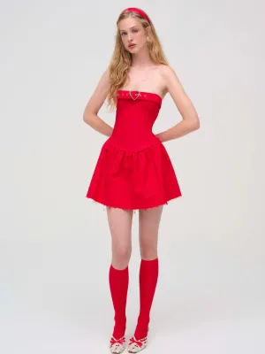 Lipstick Denim Mini Dress in Red