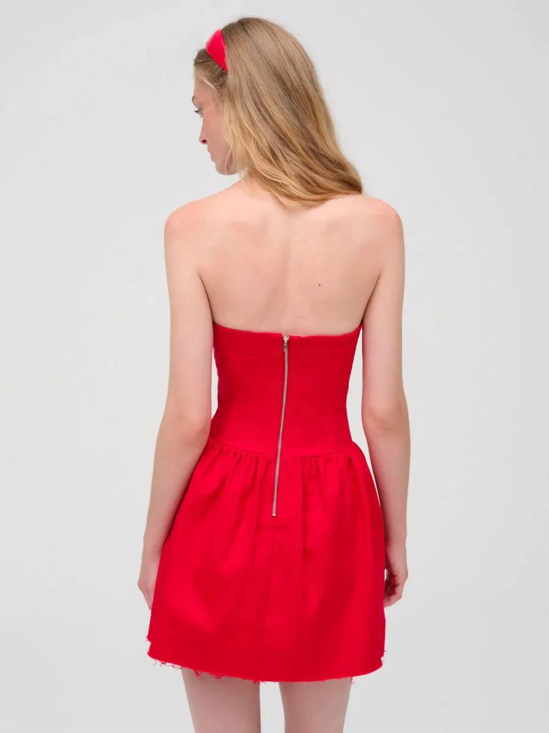 Lipstick Denim Mini Dress in Red
