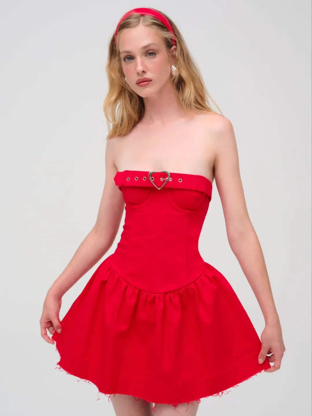 Lipstick Denim Mini Dress in Red