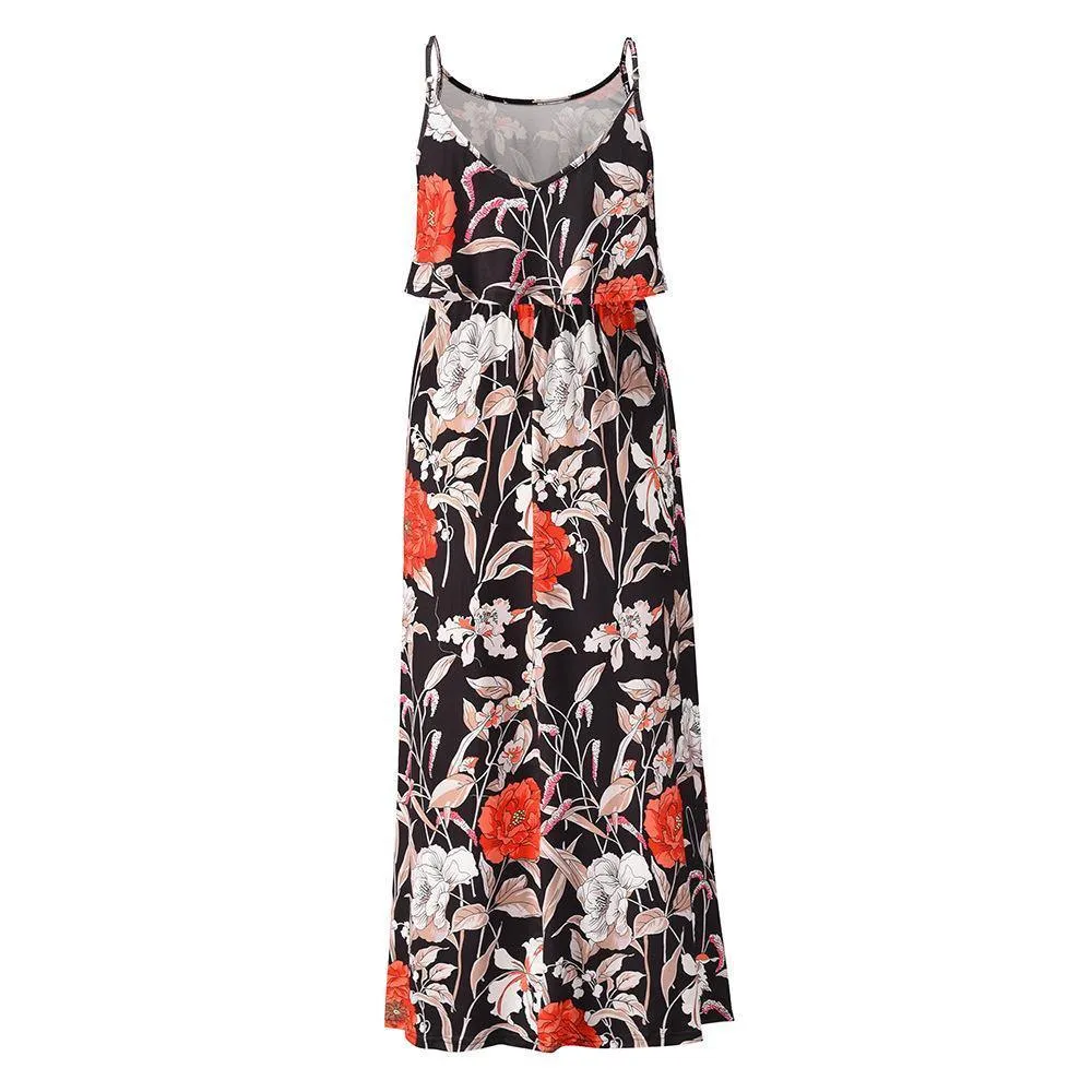 Little Floral Print Long Summer Beach Dresses