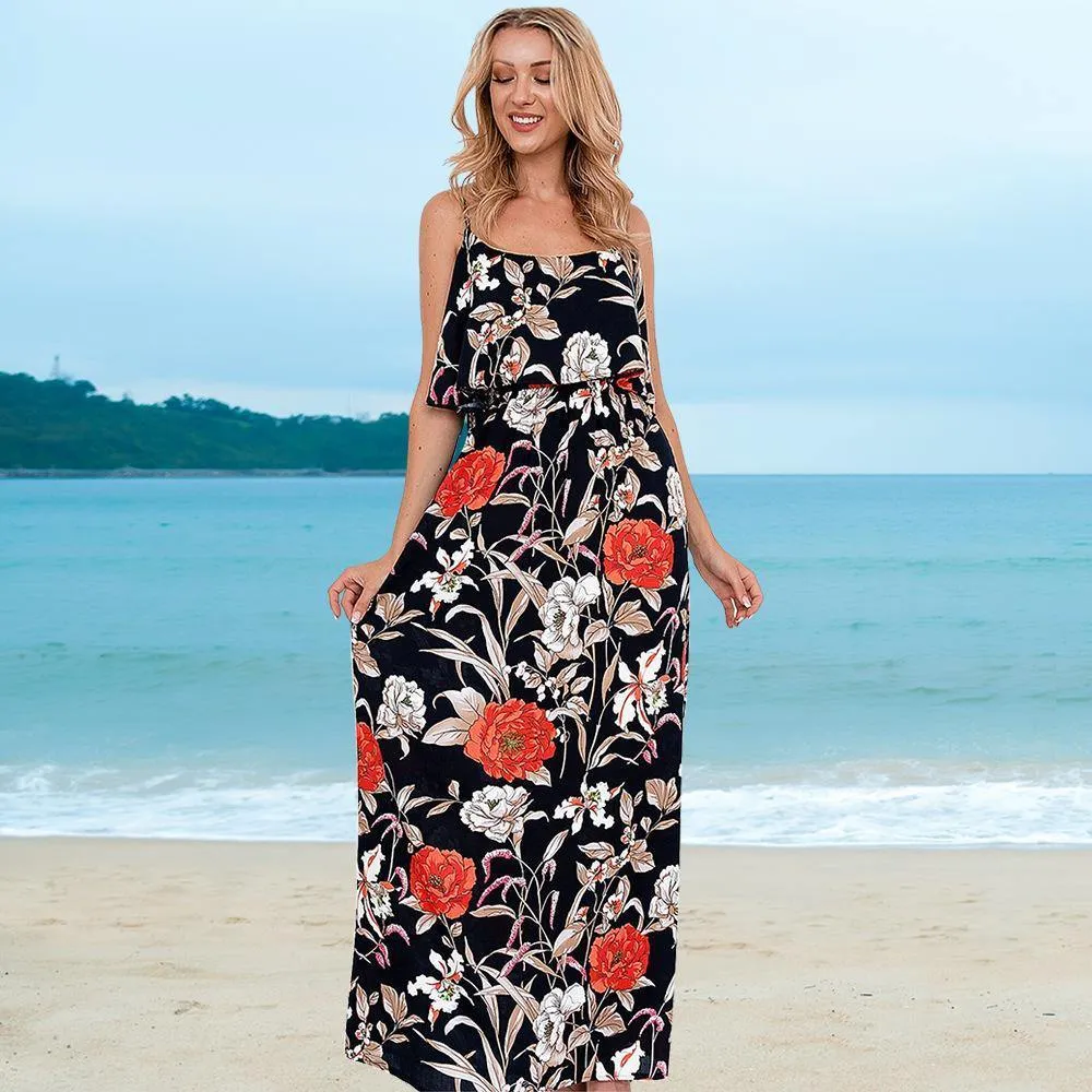 Little Floral Print Long Summer Beach Dresses