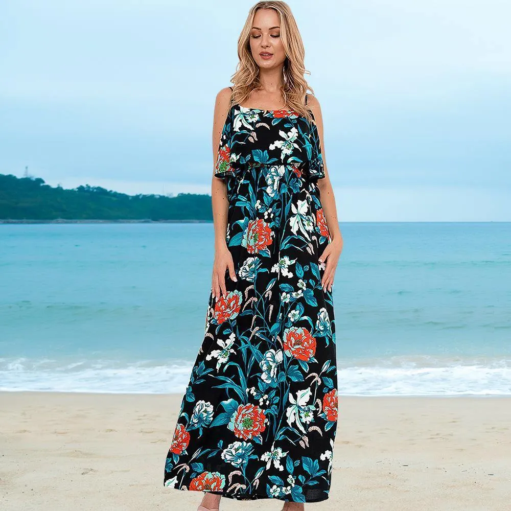 Little Floral Print Long Summer Beach Dresses