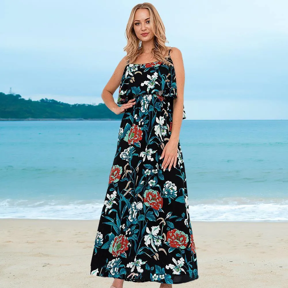 Little Floral Print Long Summer Beach Dresses