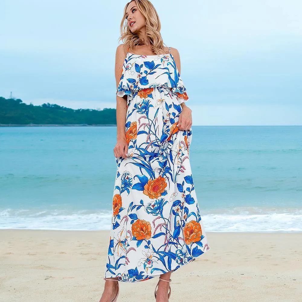 Little Floral Print Long Summer Beach Dresses