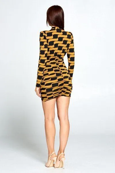 Long Sleeve Front Tie Mini Dress