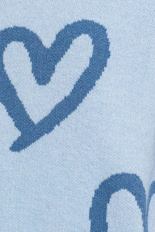 Long Sleeve Round Neck Heart Printed Sweater