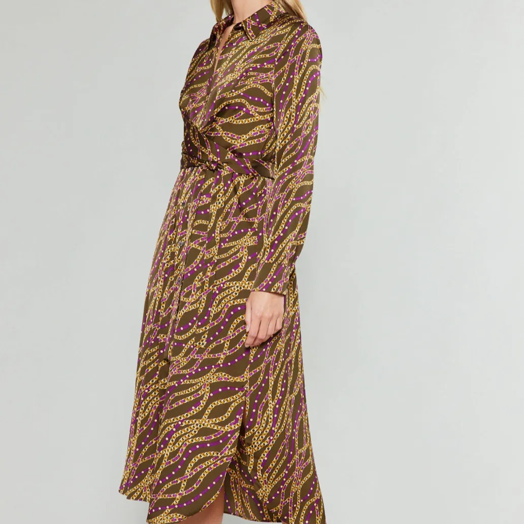 Long Sleeve Spread Collar Button Down Dress
