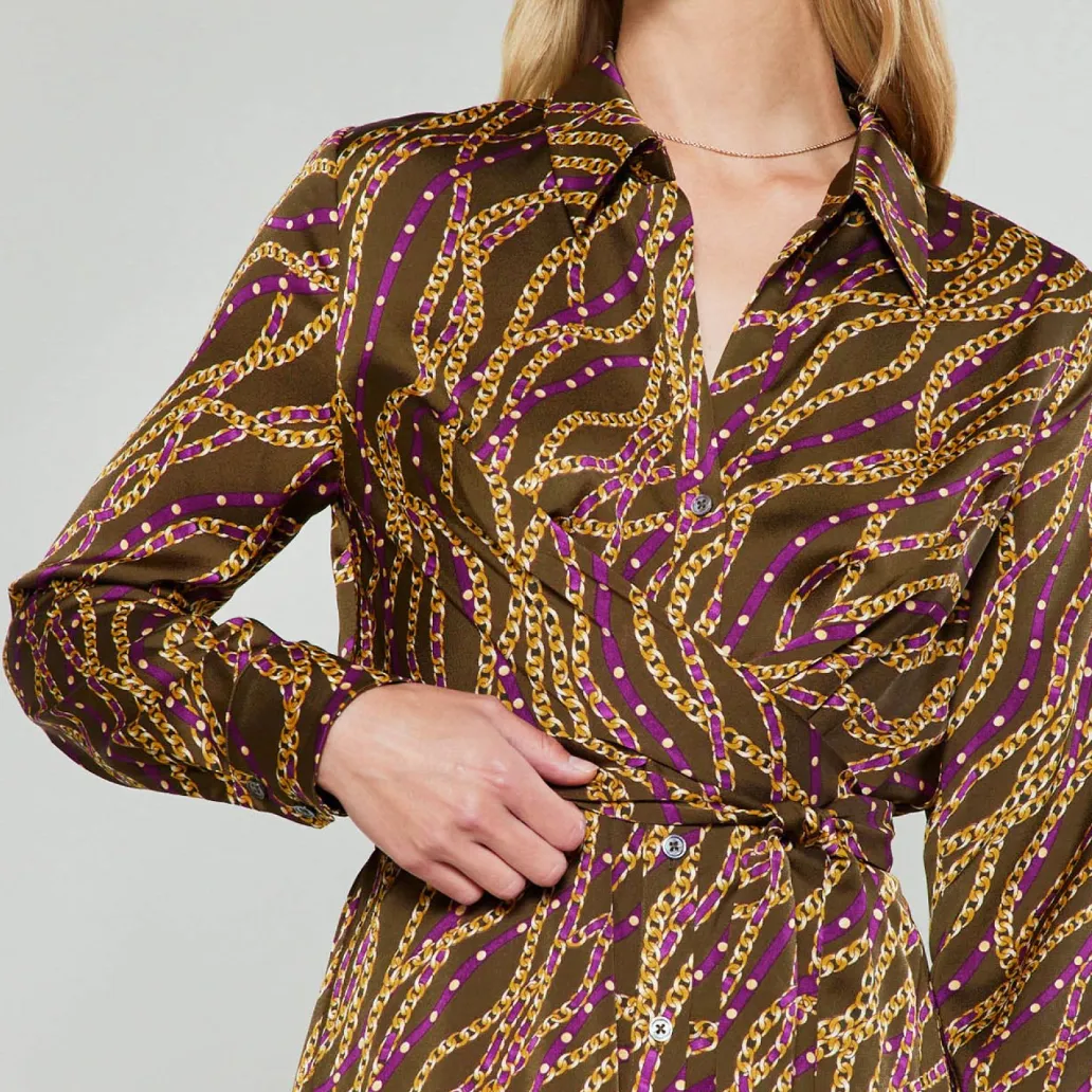 Long Sleeve Spread Collar Button Down Dress