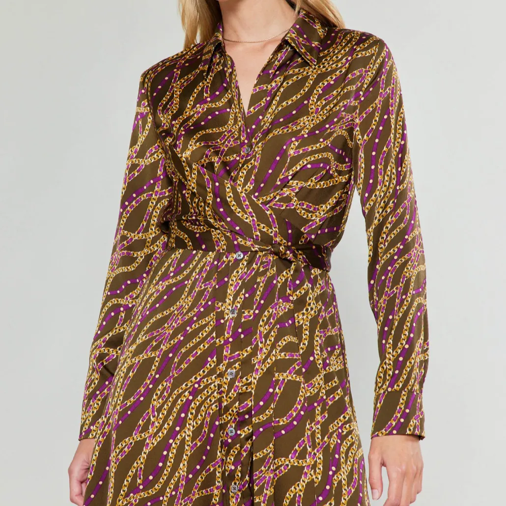 Long Sleeve Spread Collar Button Down Dress
