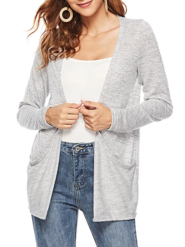 Long Sleeve V-neck Pocket Cardigan T-shirt Bottoming Shirt