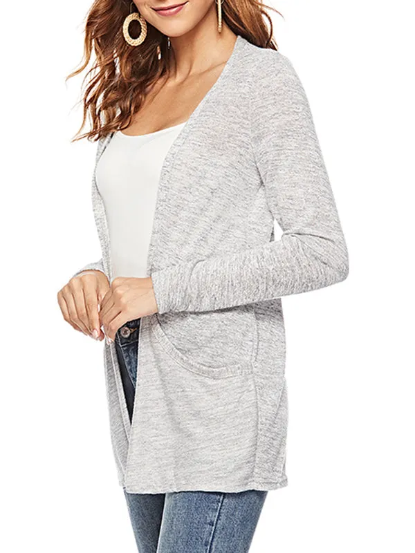 Long Sleeve V-neck Pocket Cardigan T-shirt Bottoming Shirt