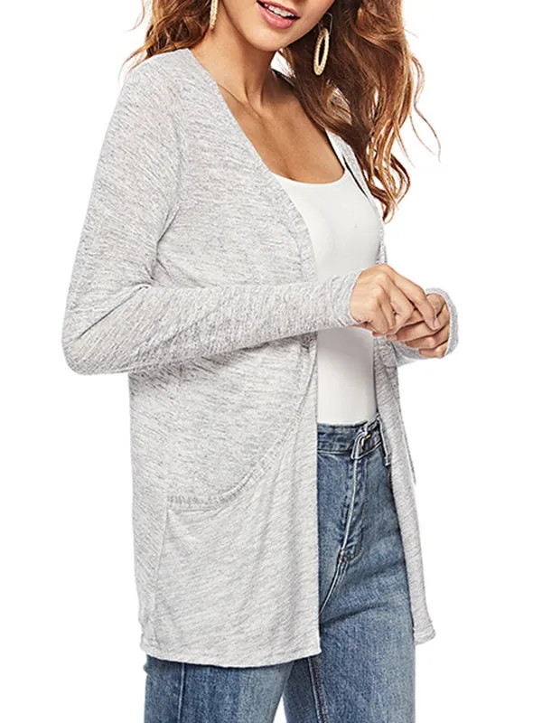 Long Sleeve V-neck Pocket Cardigan T-shirt Bottoming Shirt