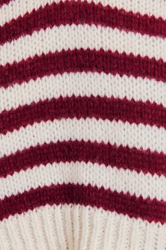 Long Sleeve V-Neck Striped Cropped Sweater