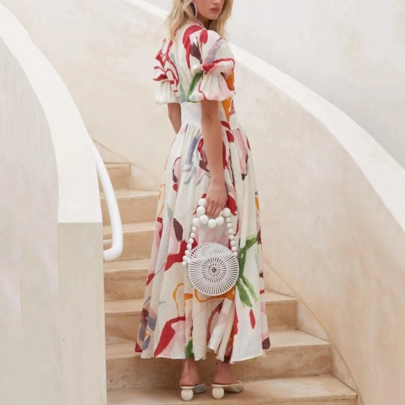 Long Sleeves Chiffon Floral Long Dresses