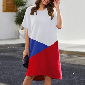 Loose Casual Round Neck Short Sleeve Mid-length Irregular Dress