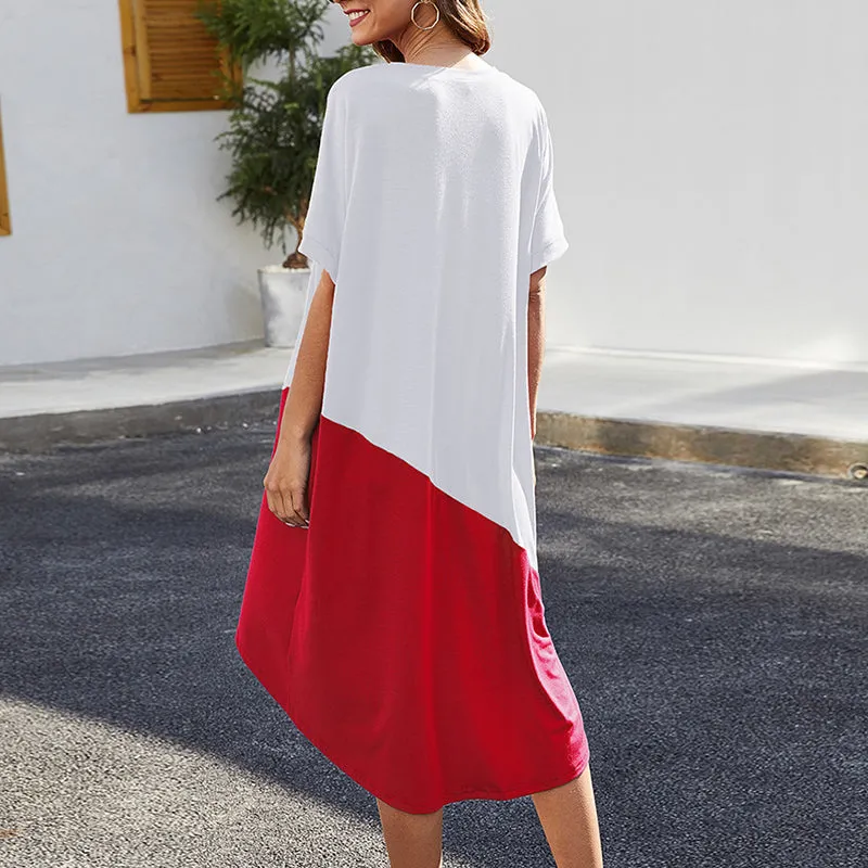 Loose Casual Round Neck Short Sleeve Mid-length Irregular Dress