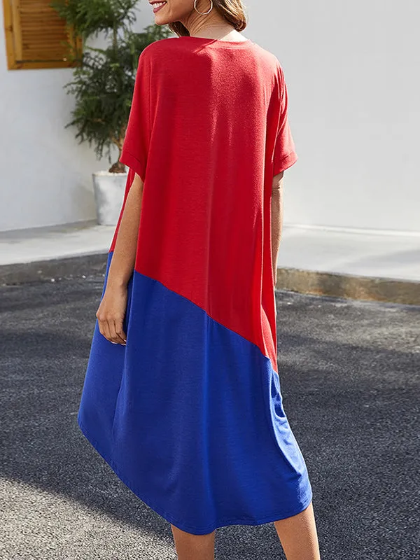 Loose Casual Round Neck Short Sleeve Mid-length Irregular Dress