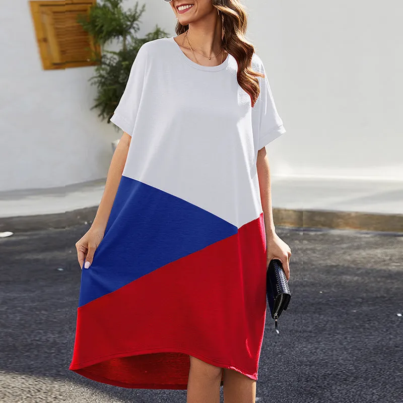 Loose Casual Round Neck Short Sleeve Mid-length Irregular Dress