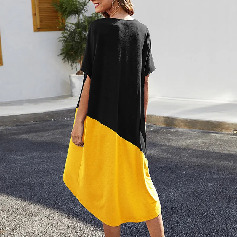 Loose Casual Round Neck Short Sleeve Mid-length Irregular Dress