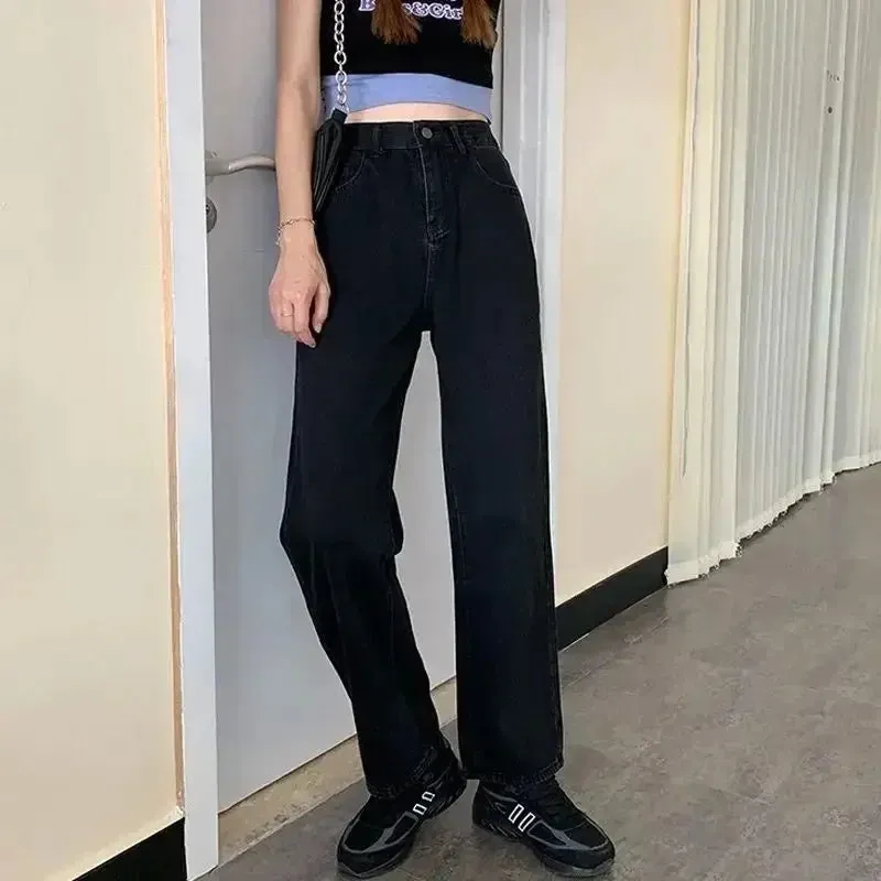 Loose Retro Washed Cargo Jeans Streetwear for Women Zipper Baggy Pants Hip Hop Pants Multi-pocket Wide Leg Denims