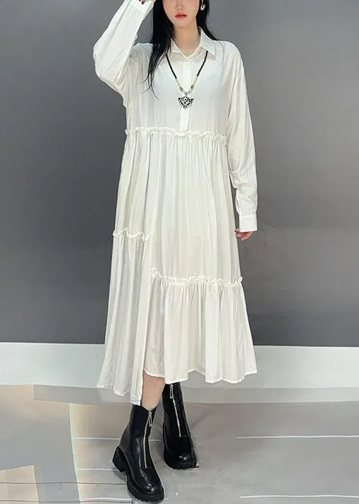 Loose White Peter Pan Collar Ruffled Cotton Dress Fall
