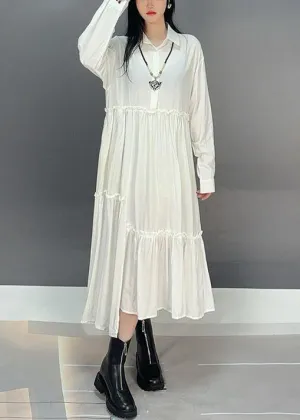 Loose White Peter Pan Collar Ruffled Cotton Dress Fall