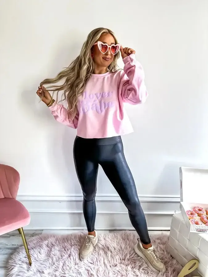 Lover Babe Puffer Print Light Pink Cropped Graphic Crewneck