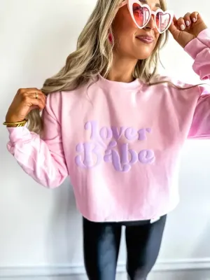 Lover Babe Puffer Print Light Pink Cropped Graphic Crewneck