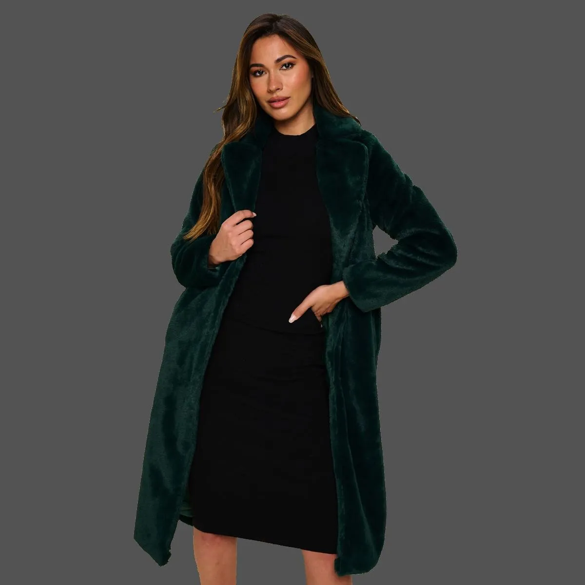 Luxe Emerald Faux Fur Coat