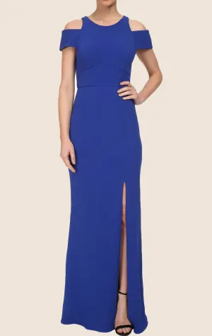 MACloth Sheath  Cap Sleeves Jersey Maxi Prom Dress Royal Blue Formal Gown