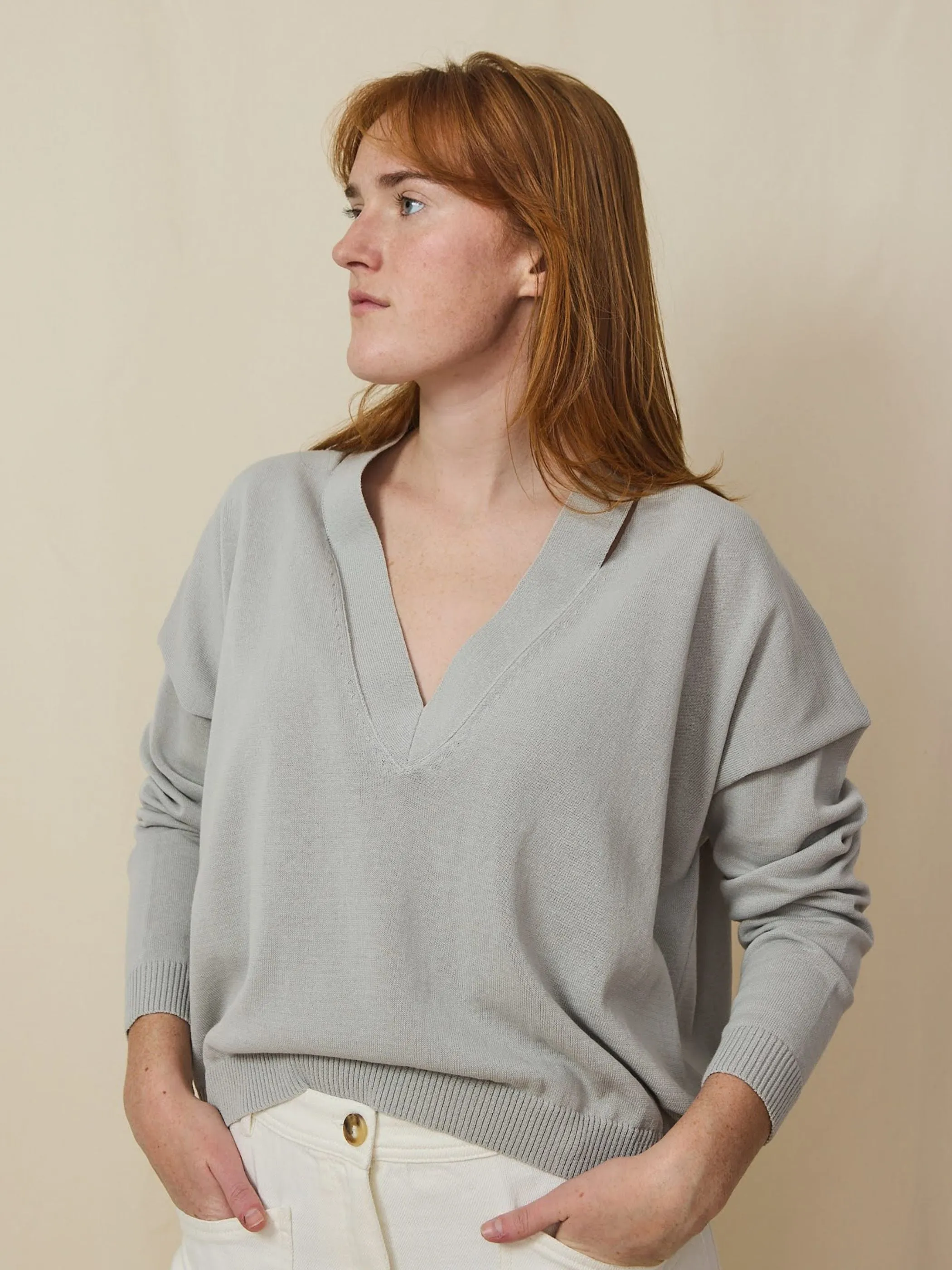 Maglia V-neck, Perla