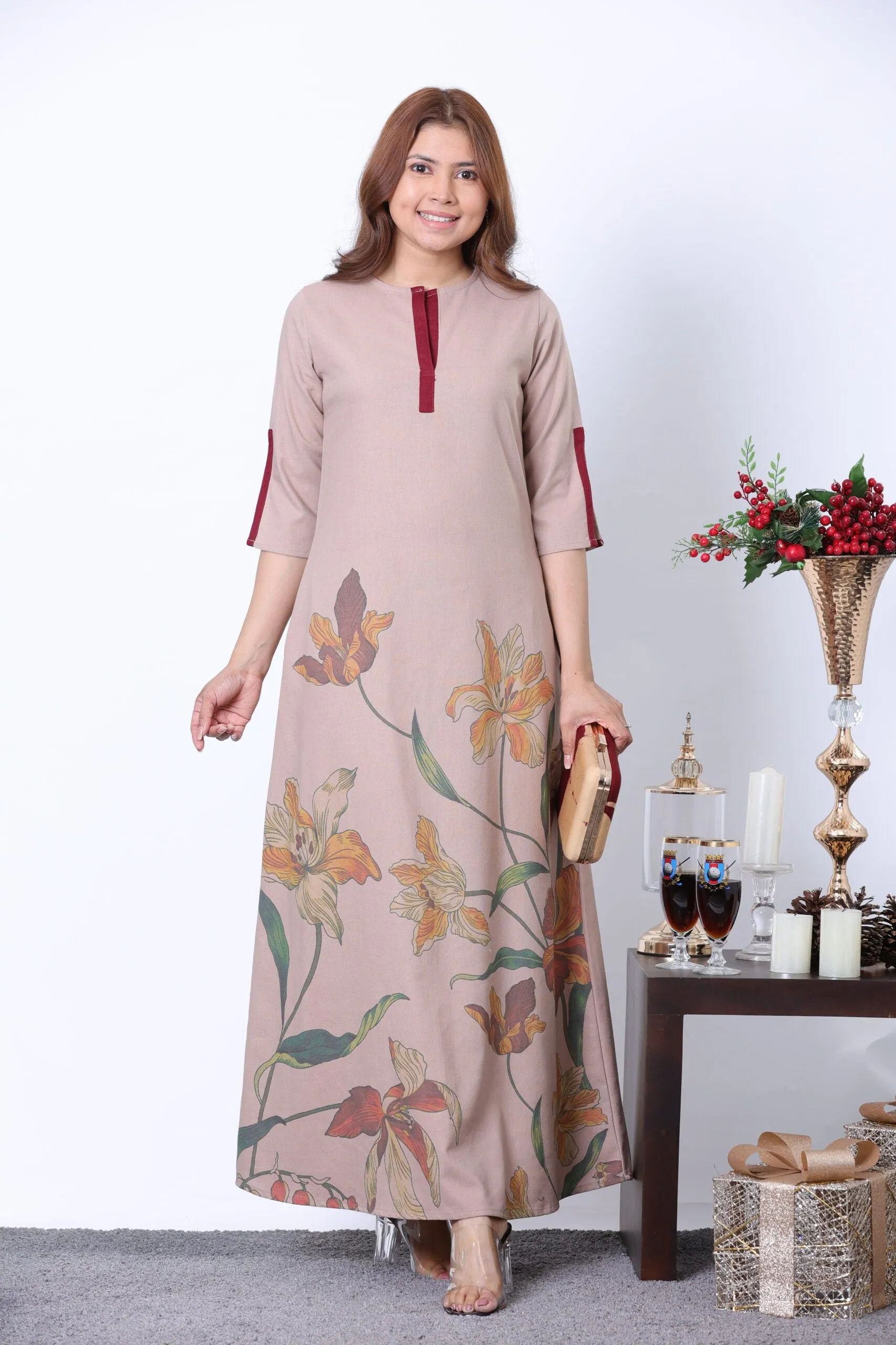Marie Contrast Detail Dress | Kaftan, Bohemian Dress, Floral Dress, Boho Maxi Dress