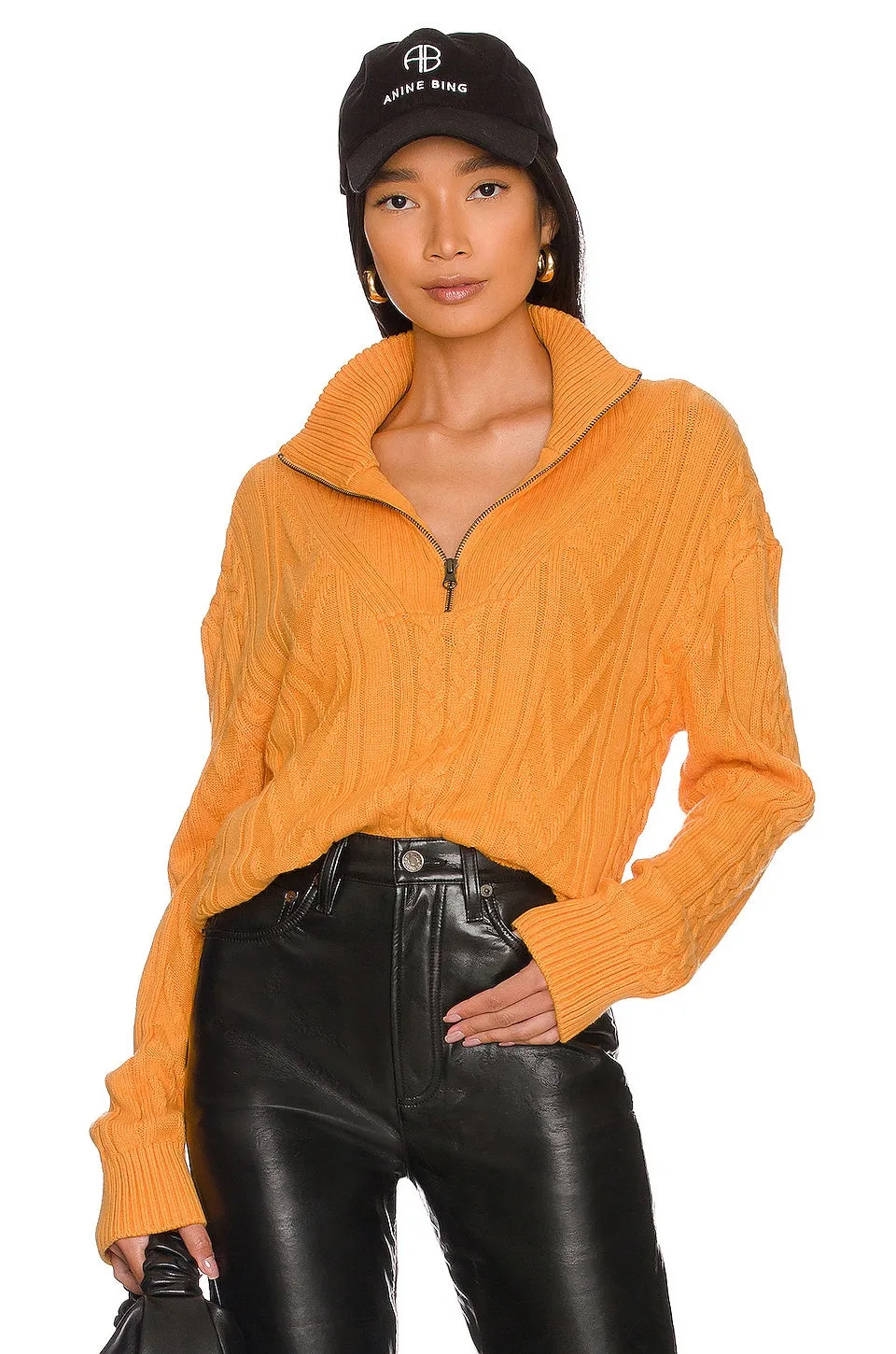 Marino Wool Half Zip Cable Knit Sweater