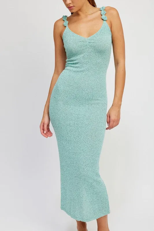MAXI DRESS WITH ROSETTE STRAP DETAIL