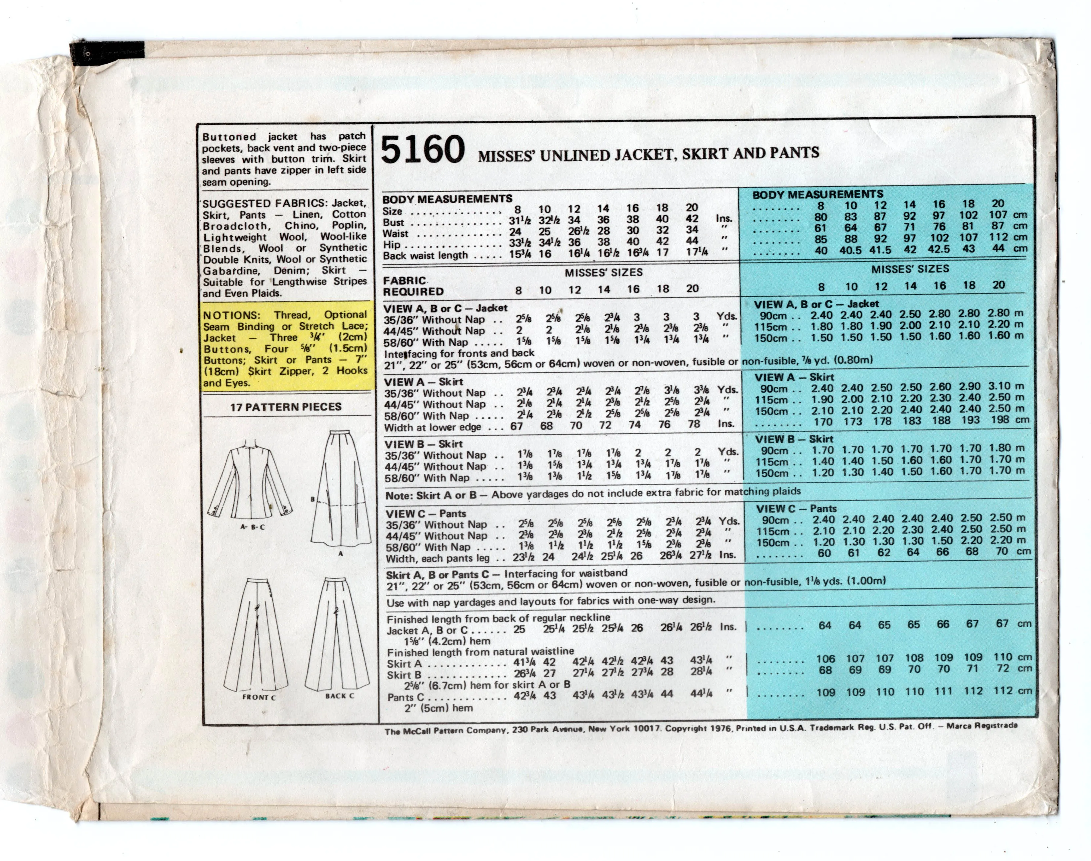 McCall's 5160 Marlo's Corner Womens Jacket Maxi Skirt & Pants 1970s Vintage Sewing Pattern Size 10 UNCUT Factory Folded