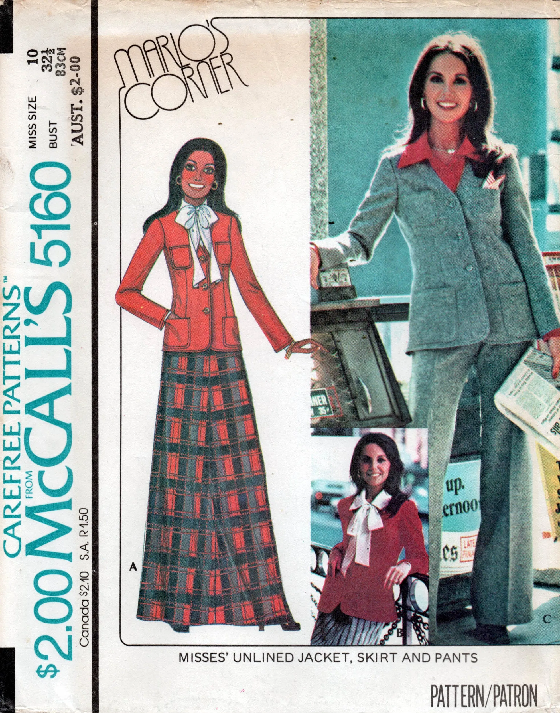 McCall's 5160 Marlo's Corner Womens Jacket Maxi Skirt & Pants 1970s Vintage Sewing Pattern Size 10 UNCUT Factory Folded