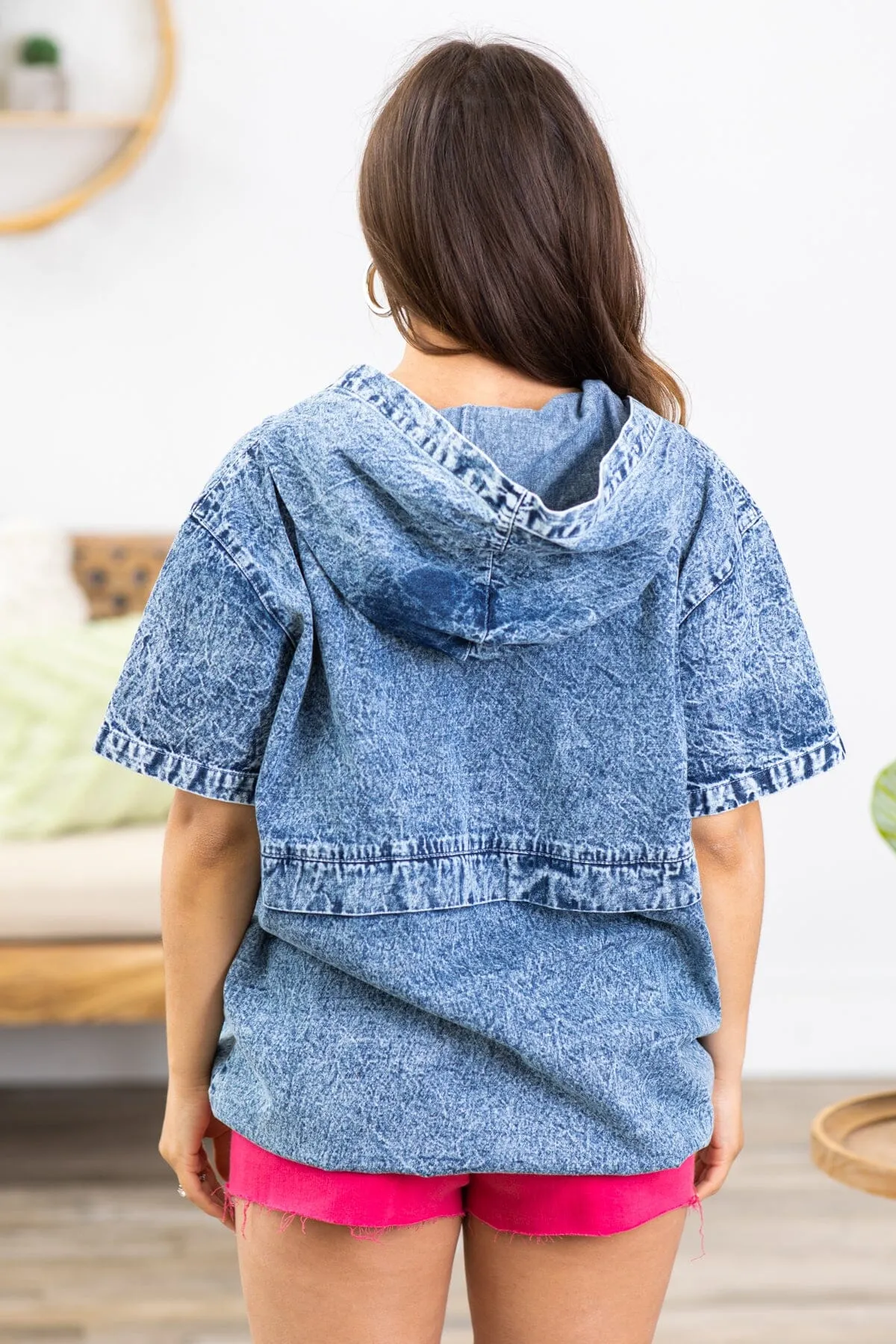 Medium Acid Wash Chambray Pullover Hoodie