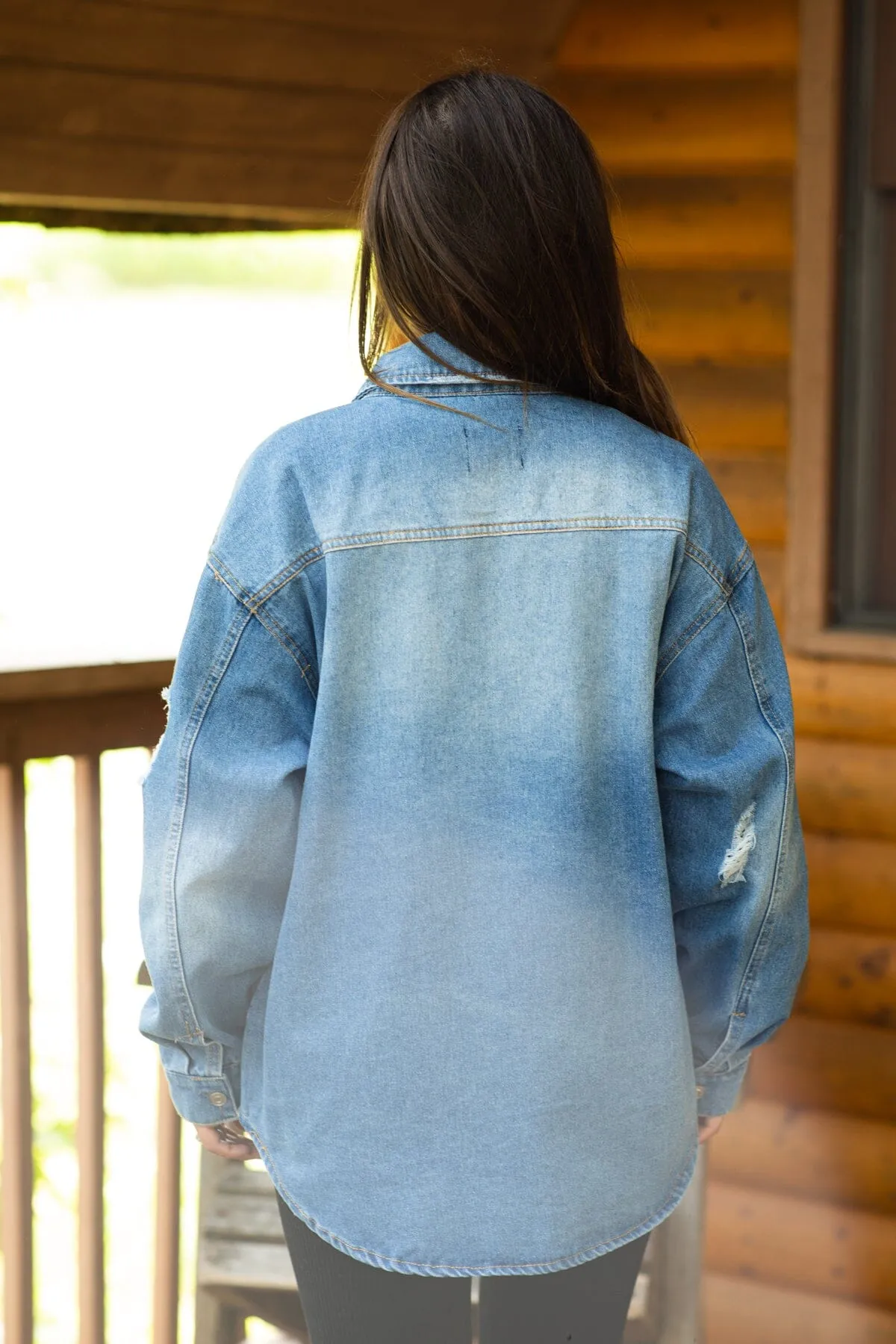 Medium Wash Snap Front Denim Jacket