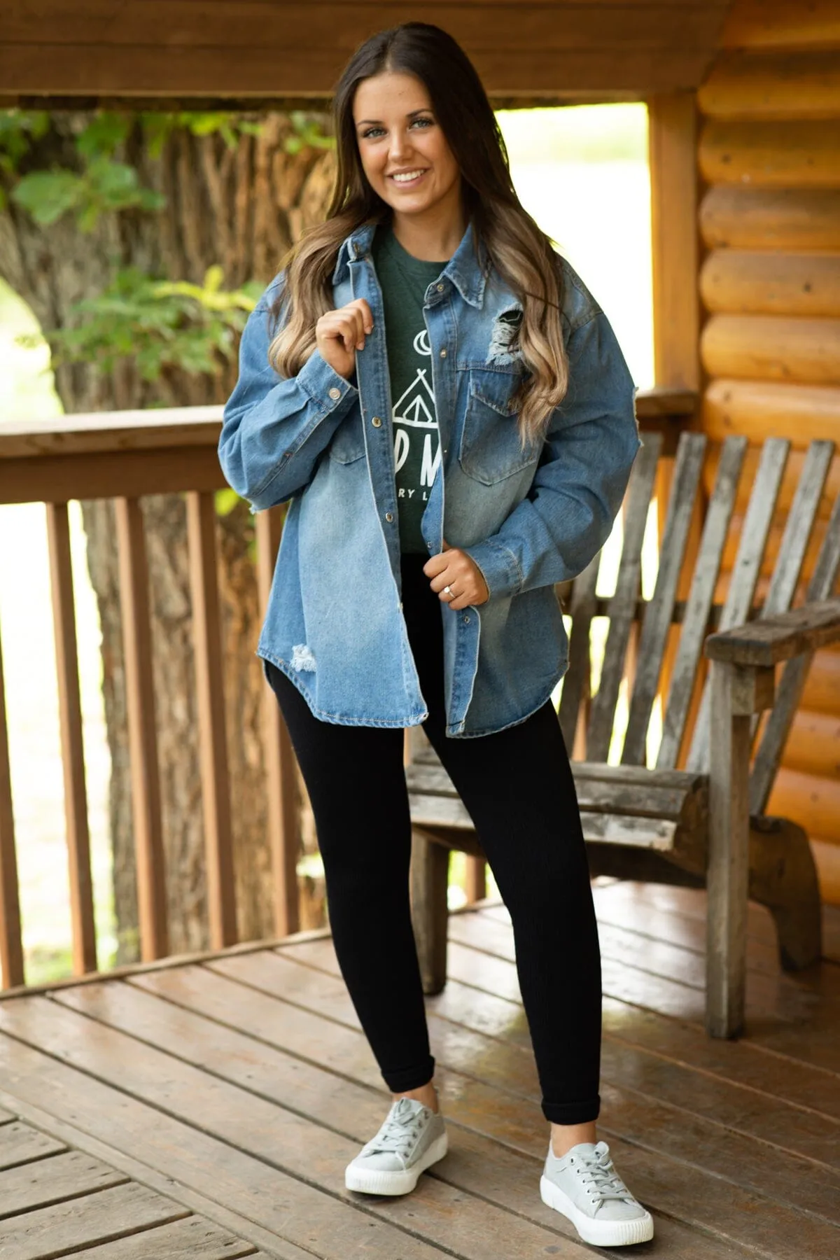 Medium Wash Snap Front Denim Jacket