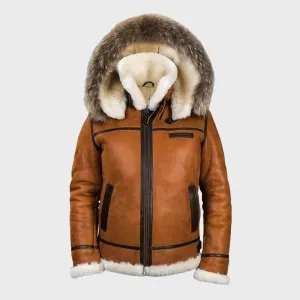 Men's Brown B3 RAF Flight Bomber Aviator Real Sheepskin Shearling Leather Jacket