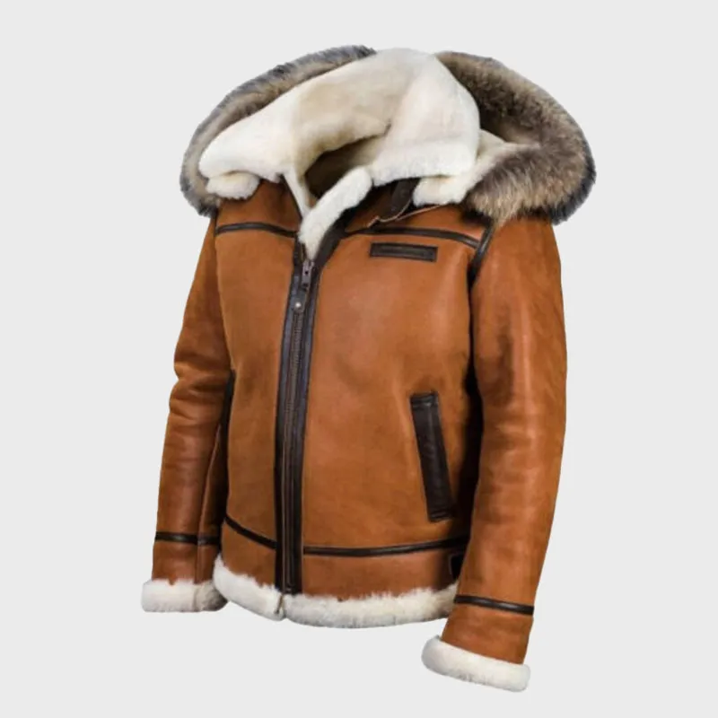 Men's Brown B3 RAF Flight Bomber Aviator Real Sheepskin Shearling Leather Jacket