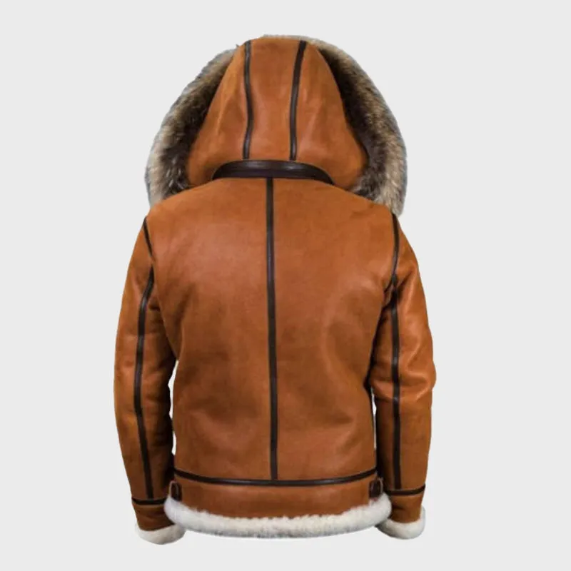 Men's Brown B3 RAF Flight Bomber Aviator Real Sheepskin Shearling Leather Jacket