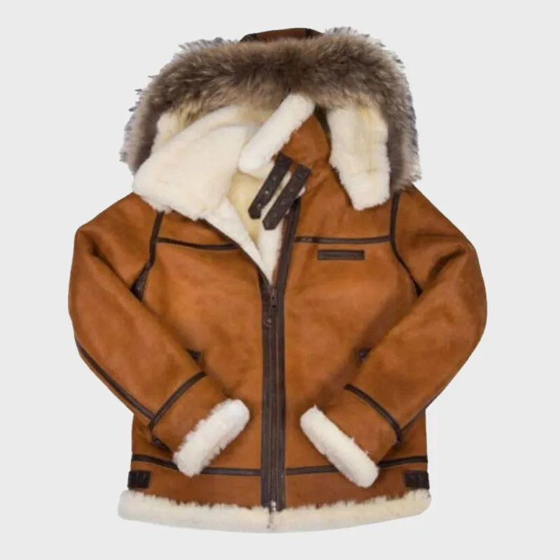 Men's Brown B3 RAF Flight Bomber Aviator Real Sheepskin Shearling Leather Jacket