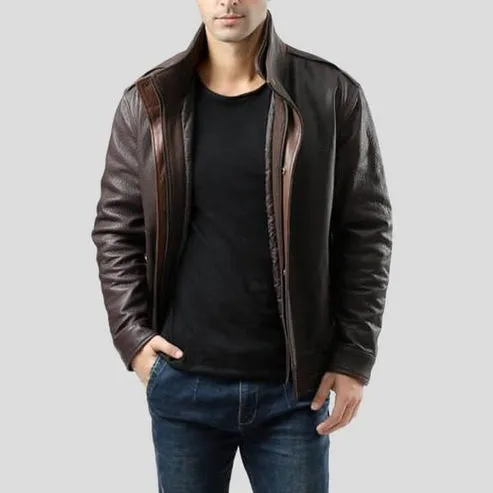 Men's Brown Leather Bomber Jacket