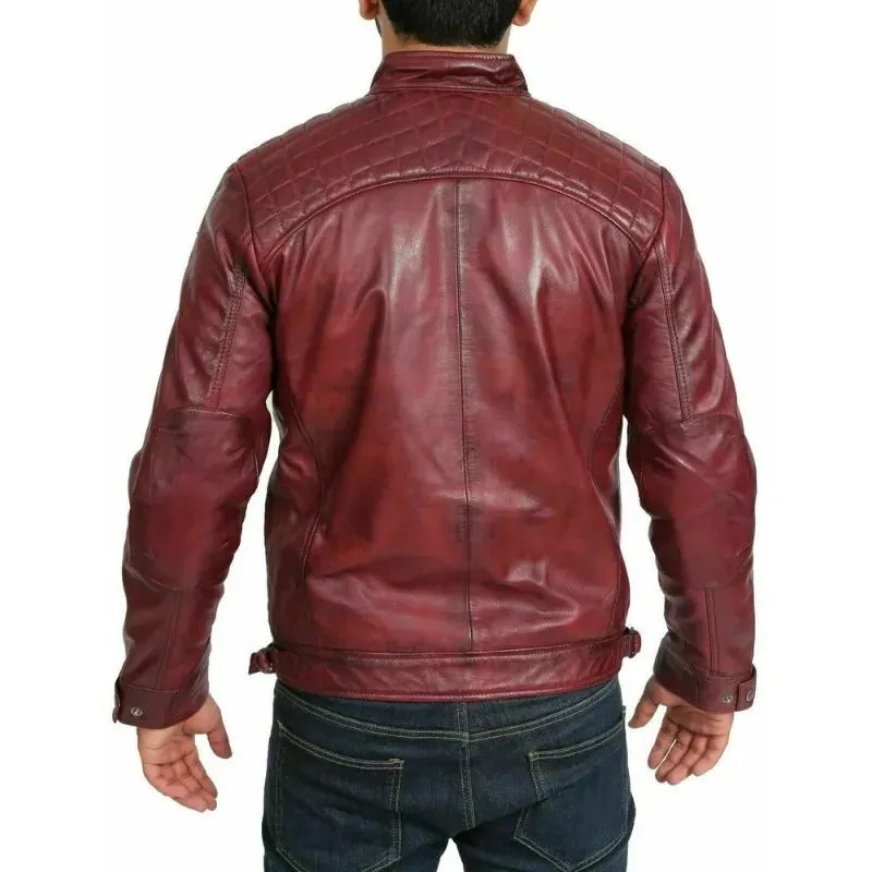 Mens Burgundy Leather Biker Jackets