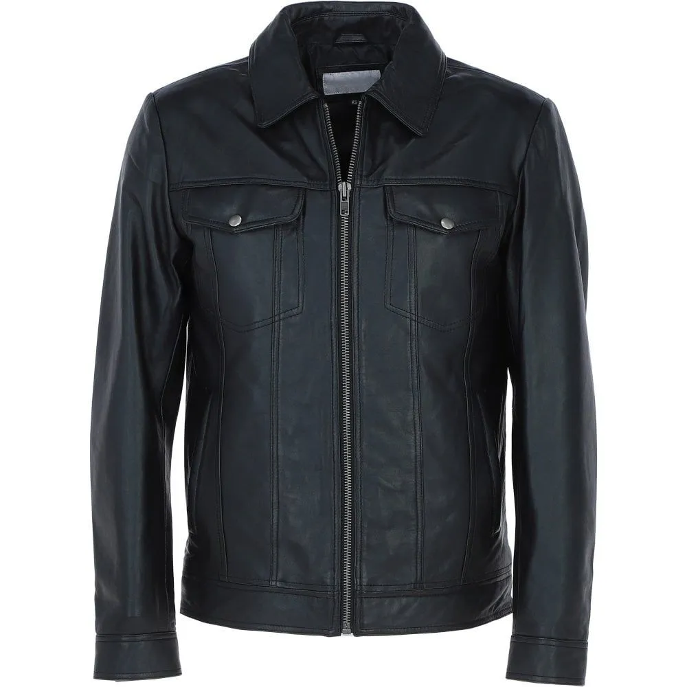 Men's Dark Black Leather Jacket