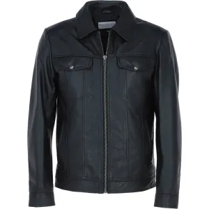 Men's Dark Black Leather Jacket