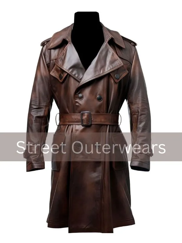 Mens Distressed Brown Genuine Sheepskin Vintage Classic Overcoat